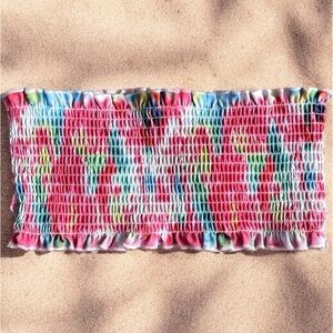 🌸Rainbow Smocked Bandeau Bikini Swim Top